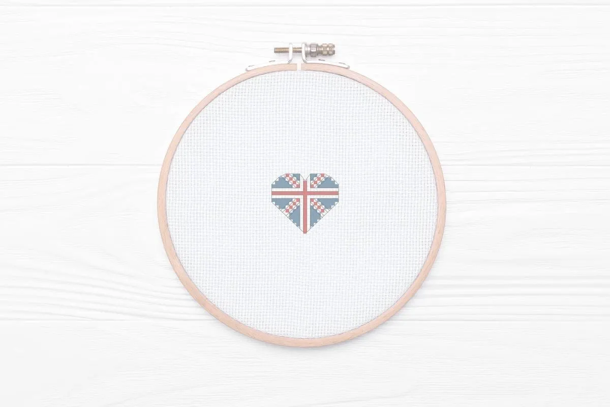 embroidered and framed union jack heart cross stitch