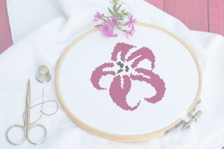 Free purple flower cross stitch pattern