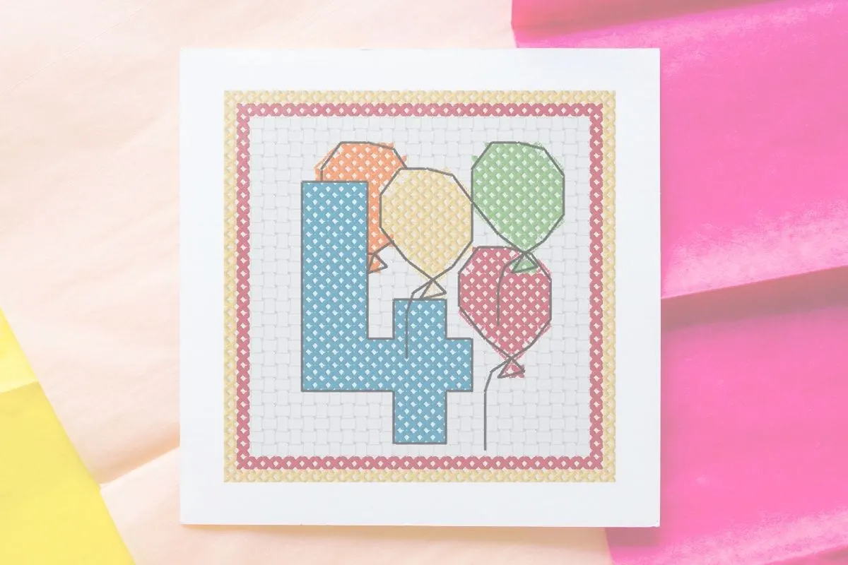 embroidered free 4th birthday card cross stitch pattern