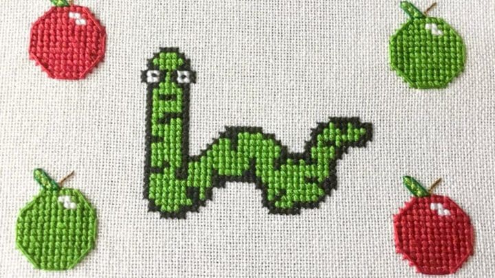 close up of embroidered Back to school Free cross stitch pattern