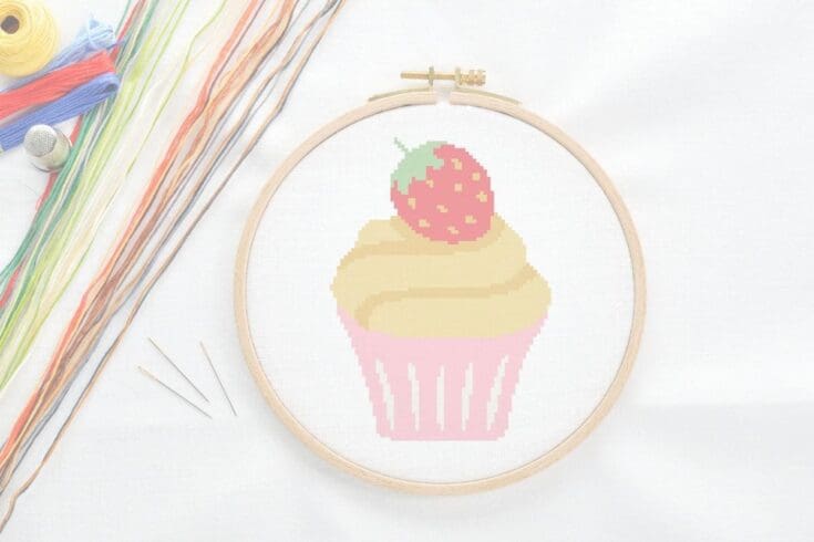 Image for Free cross stitch strawberry cupcake PDF pattern