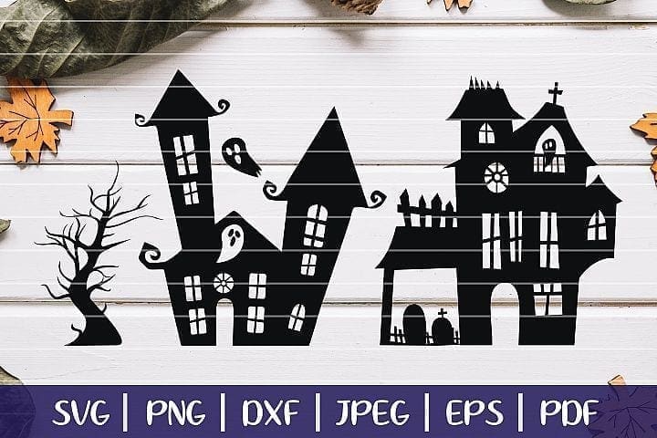 Image for Free SVGs download - Haunted House SVG Silhouettes, Halloween Haunted Mansion SVG | Free Design Resources