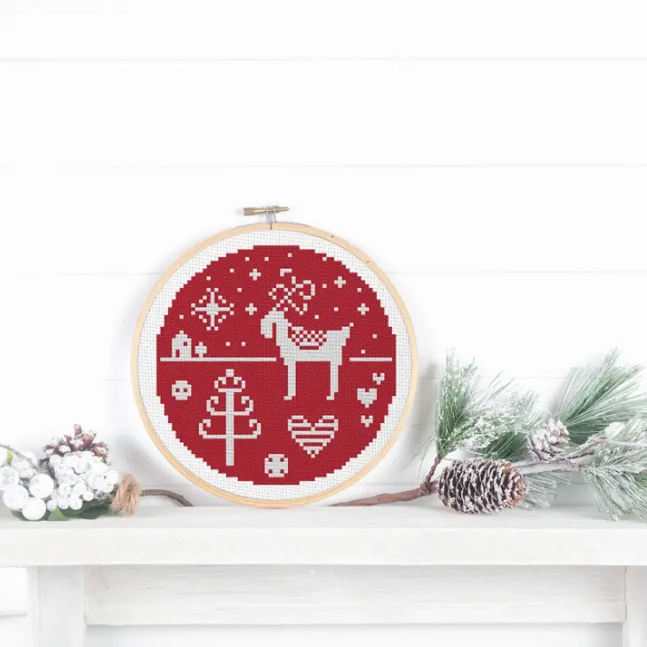 embroidered and framed scandi christmas cross stitch