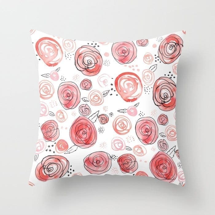 Image for Red roses - Blooming - watercolour Throw Pillow by craftwithcartwright