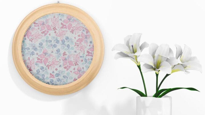 embroidered and framed water colour hydrangea cross stitch