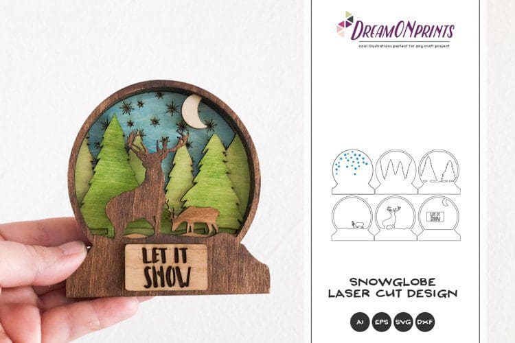 Christmas Snow Globe Laser Cut Design - Reindeer SVG Files