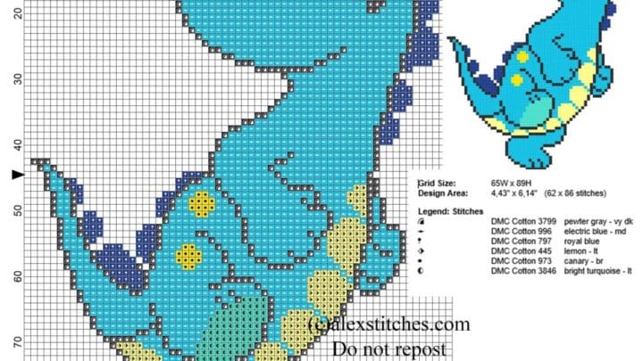 Image for Baby light blue dinosaur free small cross stitch pattern