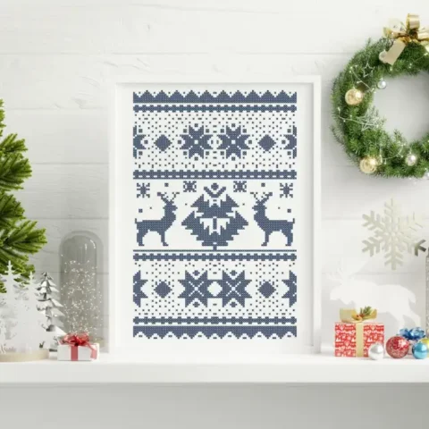 Image for Free Blue Folk Christmas cross stitch pattern