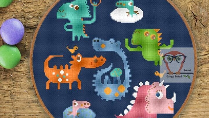 Image for Free dinosaur cross stitch pattern - cute embroidery designs for kids at SmartCrossStitch
