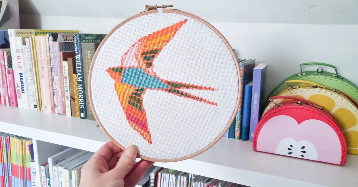 embroidered and framed geometric swift cross stitch