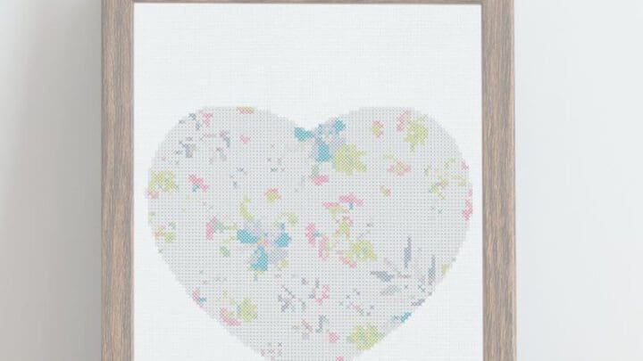 Image for Blue flower heart cross stitch (free)