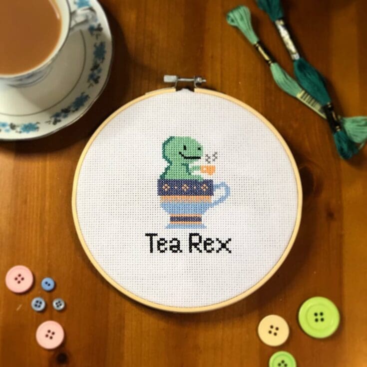 Image for Tea Rex Cross Stitch Kit for Beginners Pun Tea Room - Etsy UK