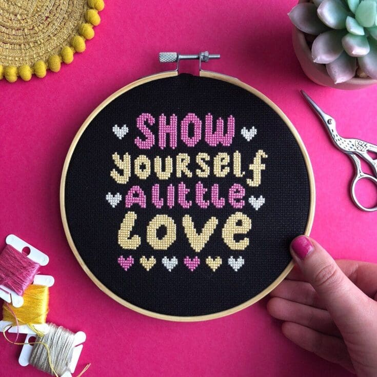 Image for Show Yourself a Little Love Modern Cross Stitch Kit Counted - Etsy UK