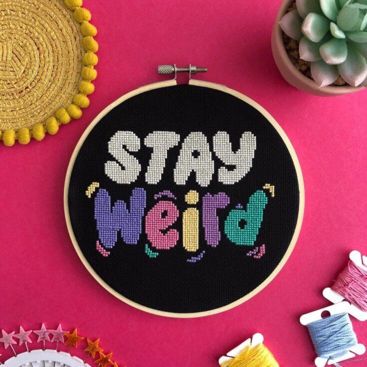 Image for Stay Weird Modern Cross Stitch Kit Counted Cross Stitch - Etsy UK