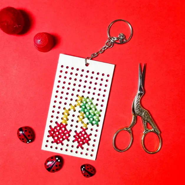 FREE Cherry cross stitch keychain pattern