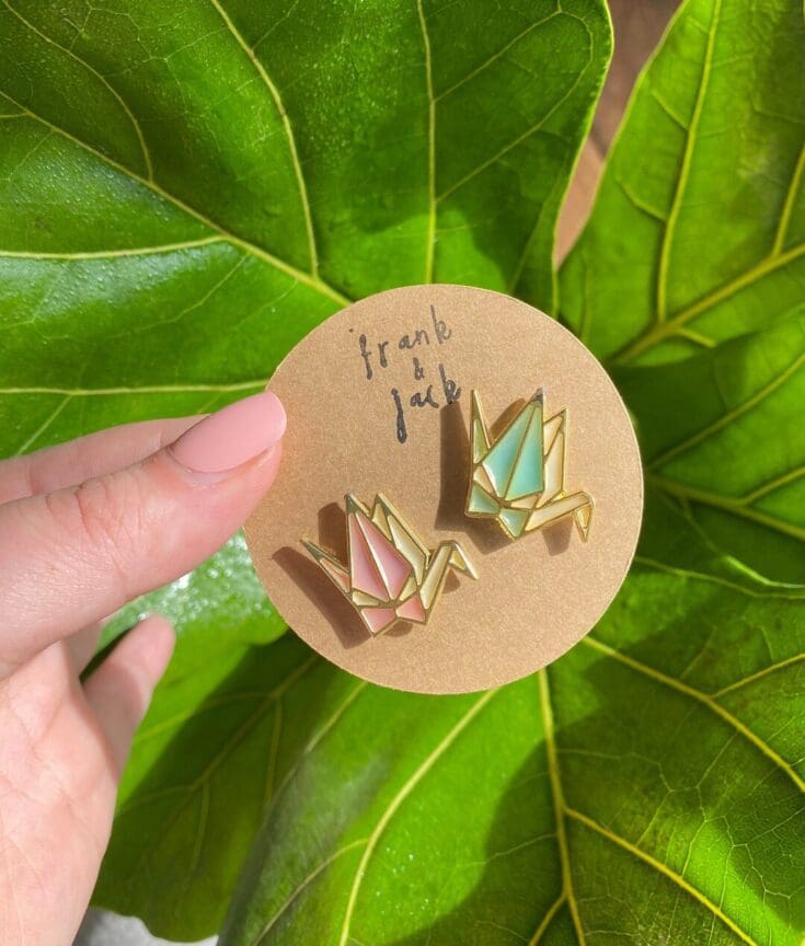 Image for Paper Crane Needle Minder Mint Pink Crane Needle Minder - Etsy UK