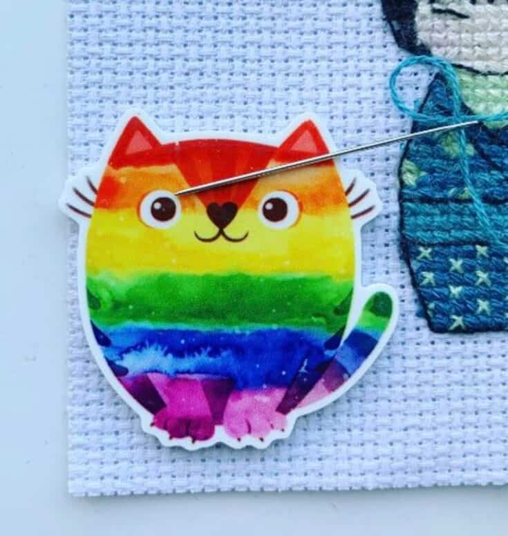 Image for Rainbow Cat Needle Minder for Cross Stitch and Embroidery - Etsy UK