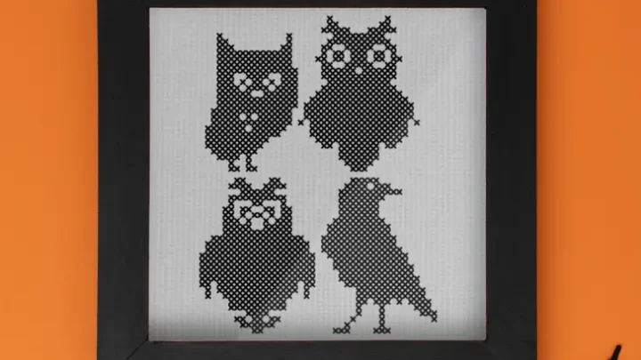 Image for 4 creepy birds cross stitch pattern