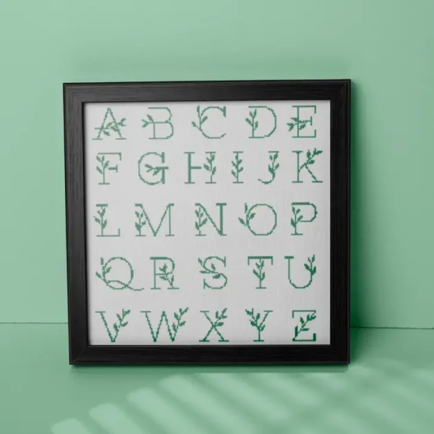 FREE leaf alphabet cross stitch pattern
