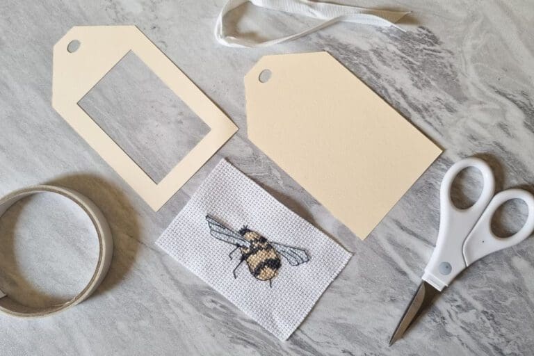 How to make a framed cross stitch gift tag