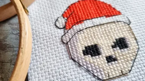 embroidered mini santa skull cross stitch