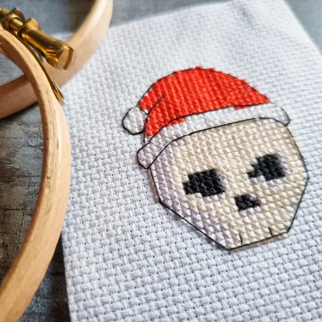 embroidered mini santa skull cross stitch