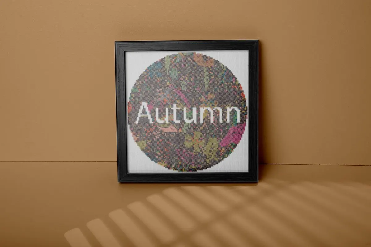 embroidered and framed autumn love cross stitch