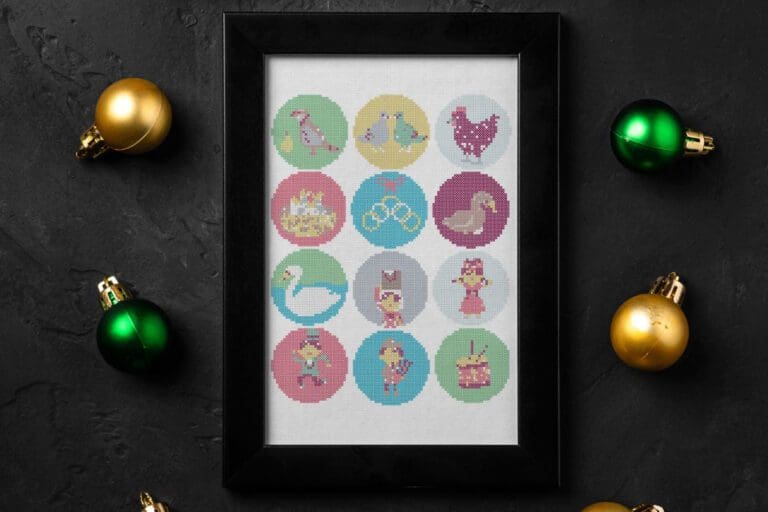 embroidered and framed 12 days of christmas cross stitch ornaments
