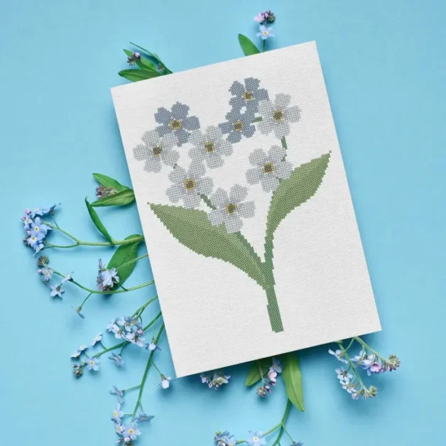 embroidered forget me not flower cross stitch