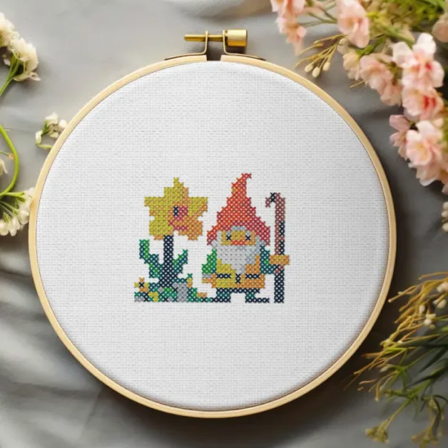 Free Garden gnome cross stitch pattern