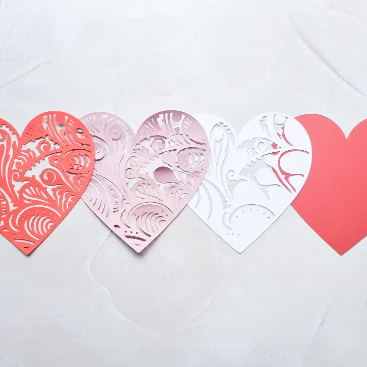 layered valentine heart made of card cut with a cricut