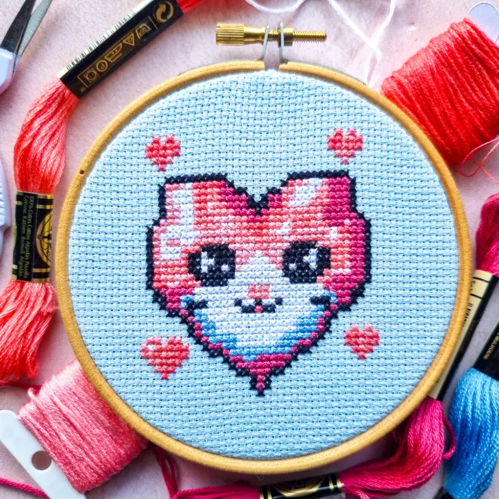 Valentine kitty cross stitch pattern (free)