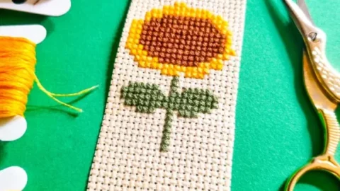 embroidered beginner sunflower cross stitch pattern
