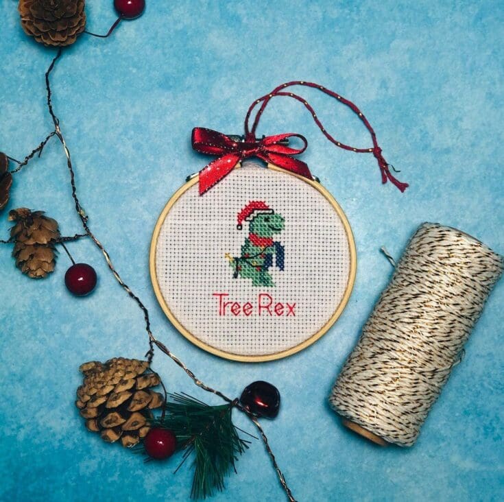 Image for Tree Rex Cross Stitch Kit for Beginners Pun Christmas