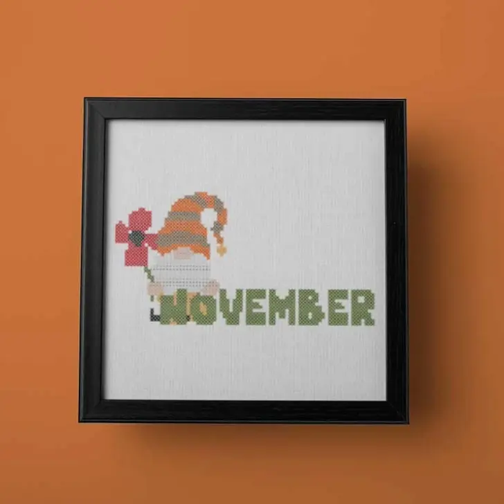 Free November Gnome Counted Cross Stitch Pattern