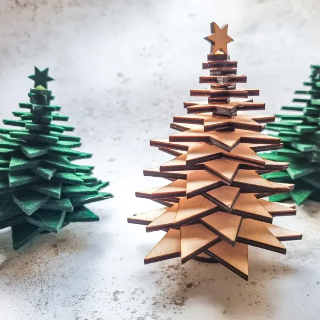 staking stars christmas tree made of plywood and felt