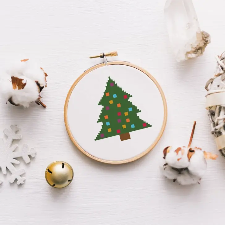 embroidered and framed christmas tree cross stitch