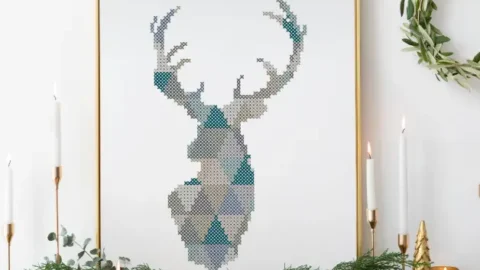 Image for Geometric stag head cross stitch (free)