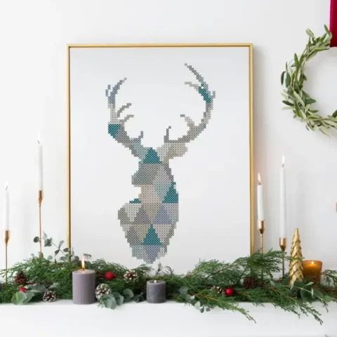 Image for FREE Geometric stag head cross stitch pattern