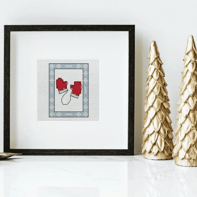 embroidered and framed mittens cross stitch pattern