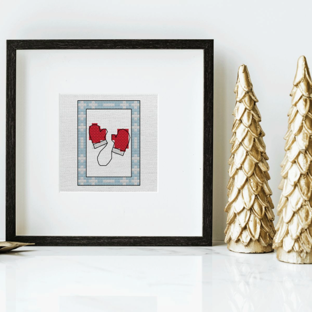 embroidered and framed mittens cross stitch pattern