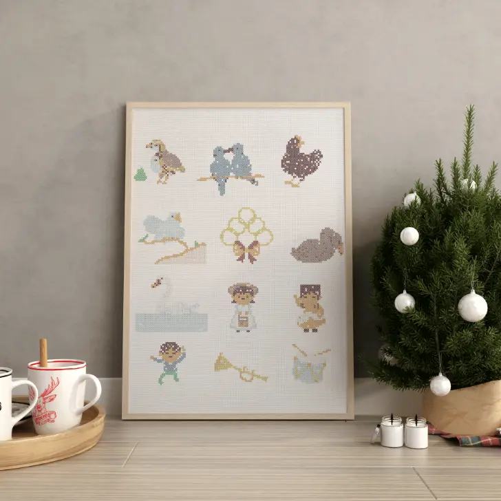 embroidered and framed 12 days of christmas cross stitch pattern free