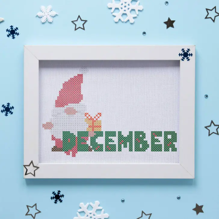 Free December Gnome Cross Stitch pattern