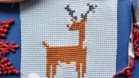 Image for Free Red-Nosed Reindeer Cross Stitch Pattern (Printable PDF)
