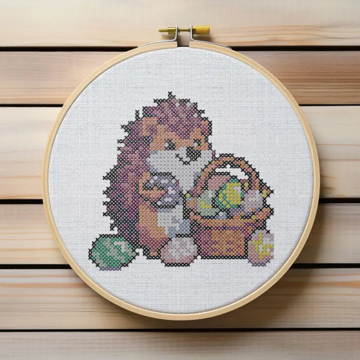 Easter basket hedgehog (free cross stitch pattern)