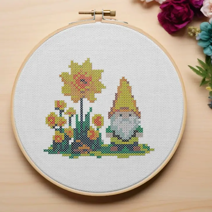 Free Spring gnome cross stitch pattern