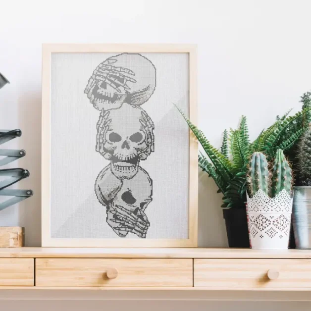FREE see no evil skulls cross stitch pattern