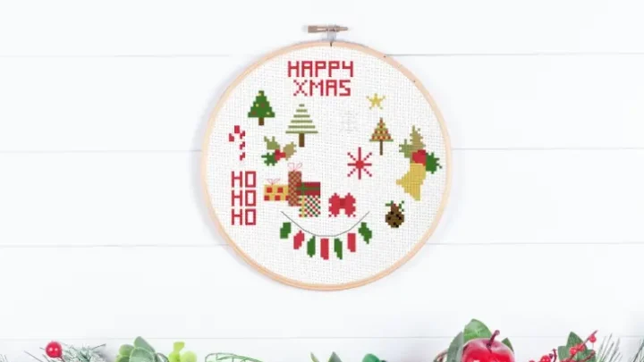 embroidered and framed in a hoop 15 free christmas mini motifs cross stitch