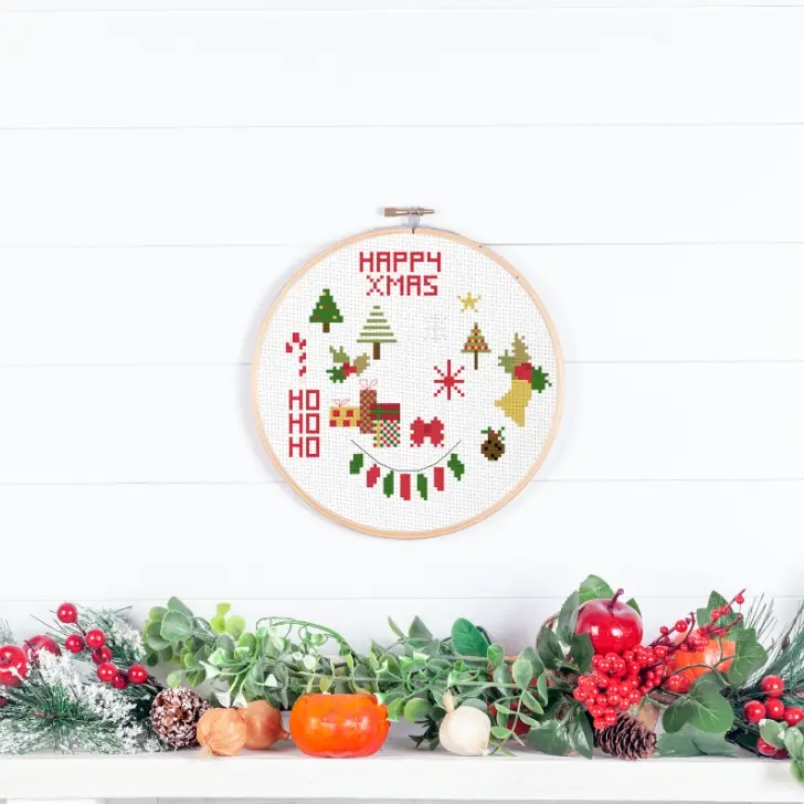 embroidered and framed in a hoop 15 free christmas mini motifs cross stitch