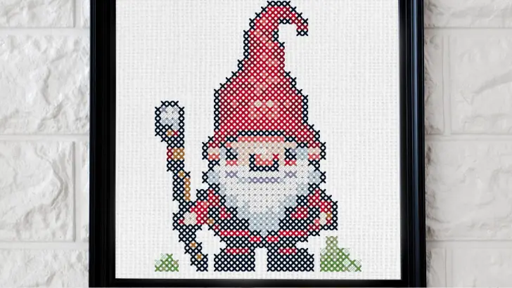 Free adventure gnome cross stitch pattern